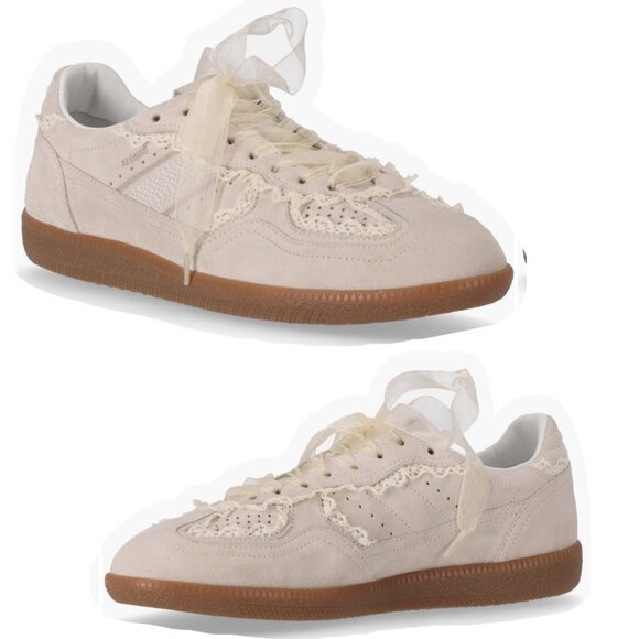 Alohas Crochet Lace Trim Sneakers Ivory Suede Shoes Women Size 38 - Picture 3 of 9